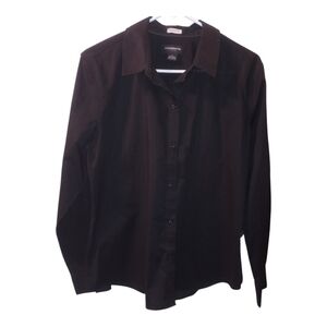 Women's Black Button Down Business Shirt Long Sleeve Size Large